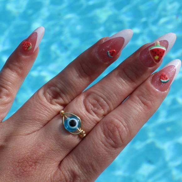 Light Blue Evil Eye Ring | Adjustable Rings | Light Blue | Evil Eye - Picture 3 of 3